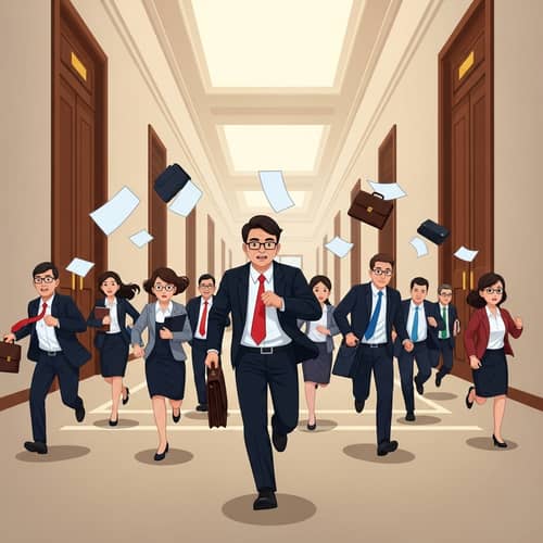 Diverse Government Representatives in a Hurry at Grand Building