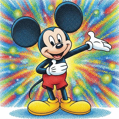 Cheerful Cartoon Mouse in Pointillism Style
