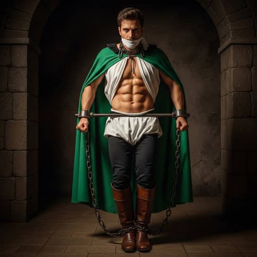 Intrepid White Prince in Emerald Green Cape and Dungeon Confinement