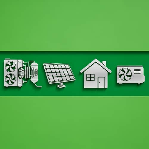 Schematic Micro-Graphics of Heat Pump, Photovoltaic, House, and AC