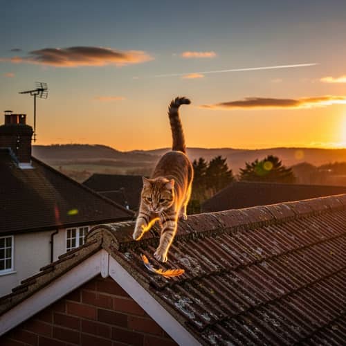 Cat Playing on Roof - Enjoy Whimsical Moments