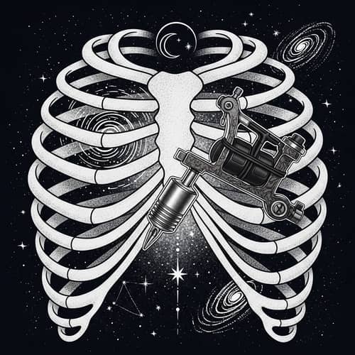 Thai-Inspired Delicate Fine Line Rib Cage Tattoo with Celestial Elements