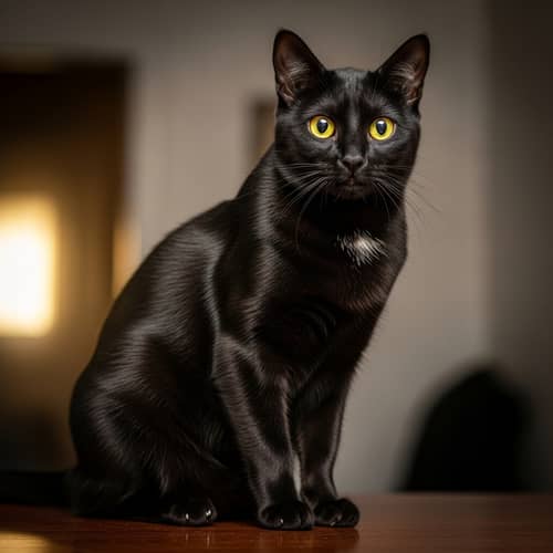 Graceful Black Cat with Glowing Yellow Eyes