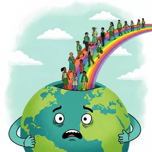Earthly Diversity Illustration with Rainbow Bridge