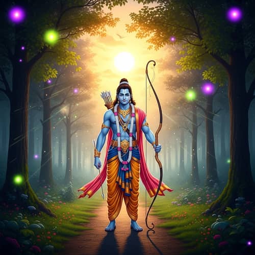 Lord Rama: Tranquil Mythological Portrait in Nature | Devotional Art