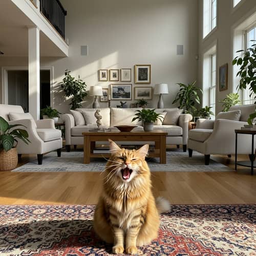 Cat in Large Living Room Meowing