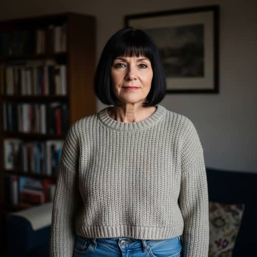 Middle-Aged Woman with Chin-Length Bob Cut and Bangs