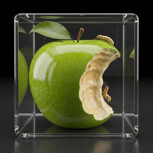 Glossy Green Apple in Glass Cage with Worm - Fresh Fruits