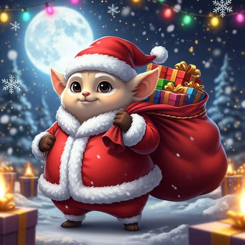 Adorable Christmas Santa with Big Ears and Gifts
