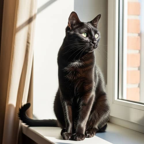 Elegant Black Cat on Sunlit Windowsill