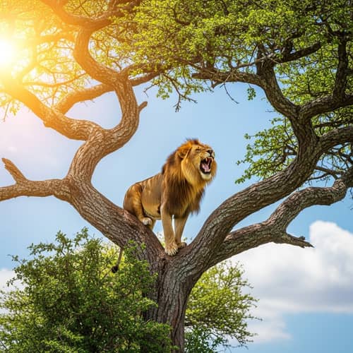 Lion Roaring on the Tree of Life | Majestic Nature