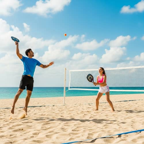 Beach Tennis Fun: Sunny Day at the Shore