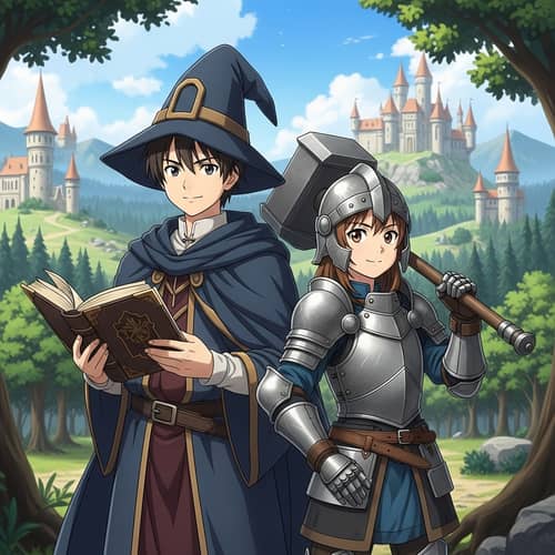 Mage and Warrior Anime Characters | Medieval Fantasy Scene