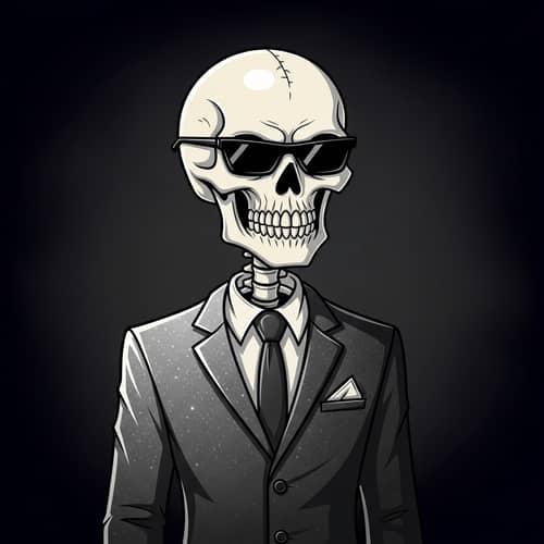 Rebellious Cartoon Skeleton in Tailored Suit Art