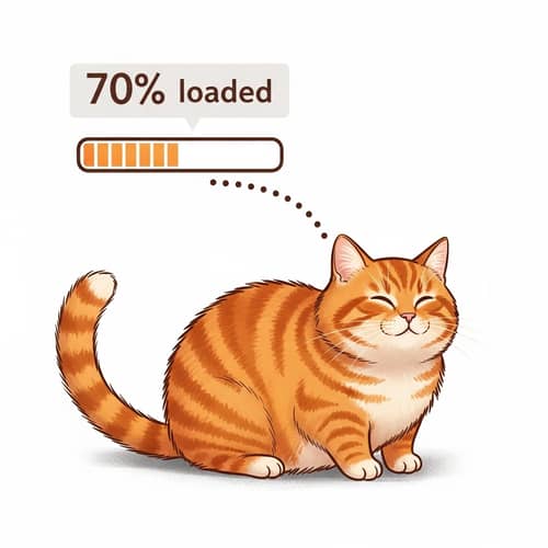 Whimsical Orange Tabby Cat Progress Bar - 70% Loaded