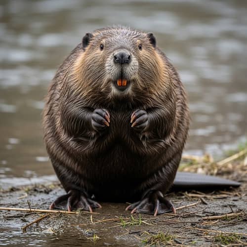 Intimidating Beaver with Sharp Teeth - Riverside Wildlife Encounter