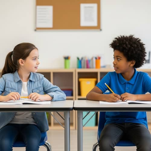 Young Girl and Boy Engage in Dynamic Conversation | Educational Scene