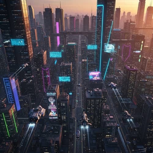 Futuristic Sunset Cityscape with Neon Lights | Cyberpunk Aesthetic