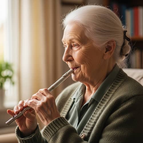 Elderly Woman Playing Whistle - Grandmother Music Fun