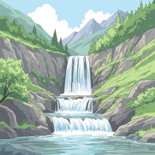 Mountain Waterfall - Tranquil Nature Scene