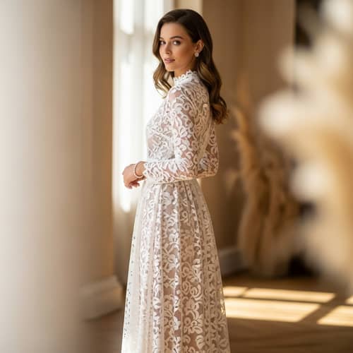 Elegant Women's White Lace Dress with Cinched Waist