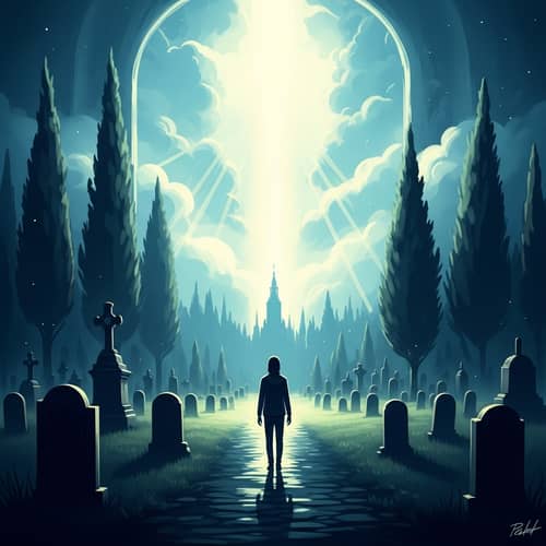 Tranquil Graveyard: Spiritual Journey Towards Radiant Skyline