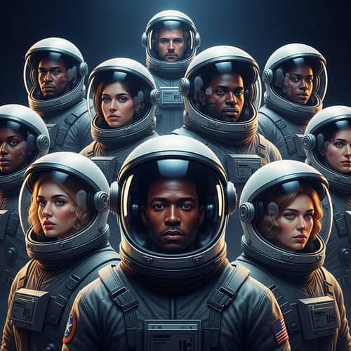 Diverse Astronaut Group in Futuristic Space Suits | Cosmic Odyssey