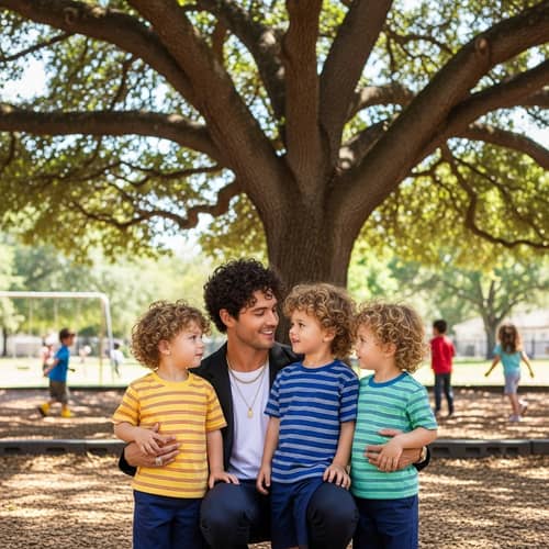 Charming Man with Boy Triplets Resembling Harry Styles