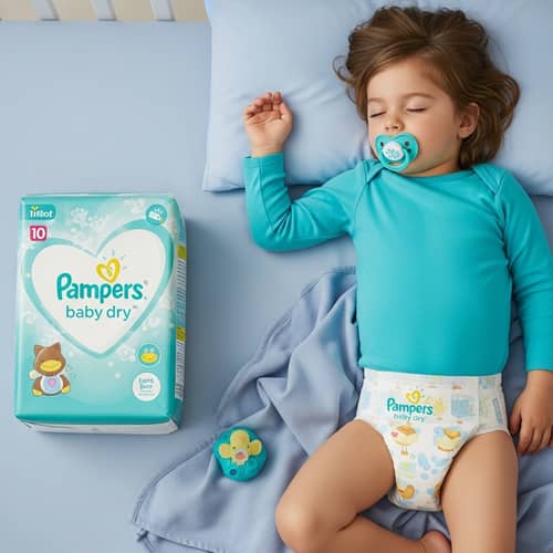 Child in Pampers Baby Dry Diapers | Sleeping in Crib - Onesie