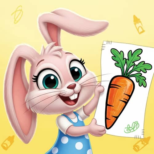 Playful Bunny Girl with Carrot Drawing