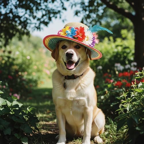 Playful Dog in Colorful Sunhat | Whimsical Art Style