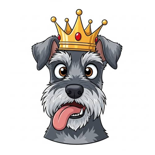 Playful Schnauzer Cartoon with Tilted Crown