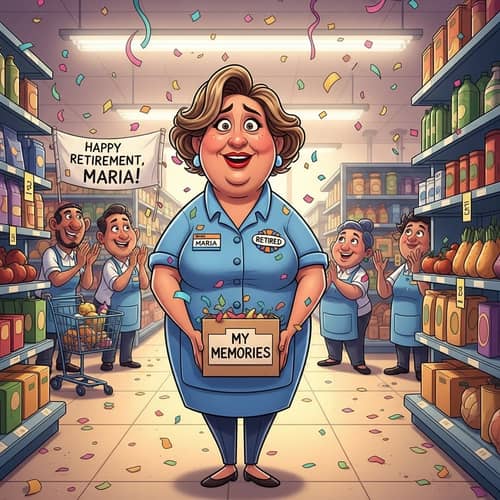 Hispanic Woman Retiring from Carrefour in Whimsical Pixar Style