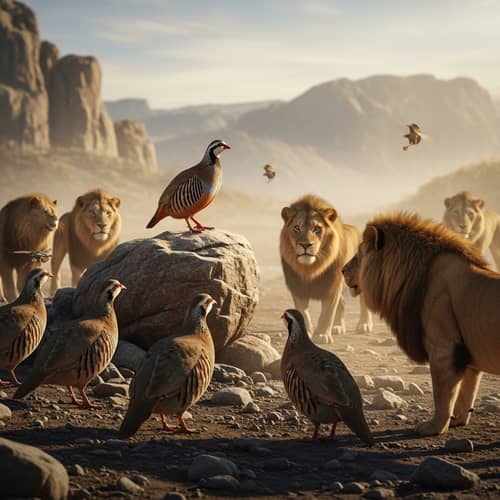 Courageous Partridge Faces Powerful Lions in Epic Battle Courageous Partridge Faces Powerful Lions in Epic Battle
