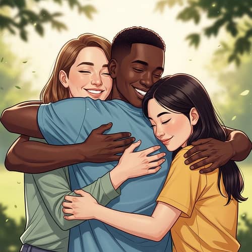 Diverse Group Embracing with Warmth and Companionship
