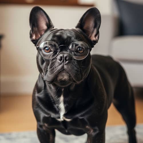 Black Bulldog with Glasses - Cute Pet for Sale