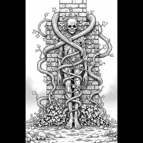 Horror Manga Illustration of Appalachian Foothills and Brick Wall