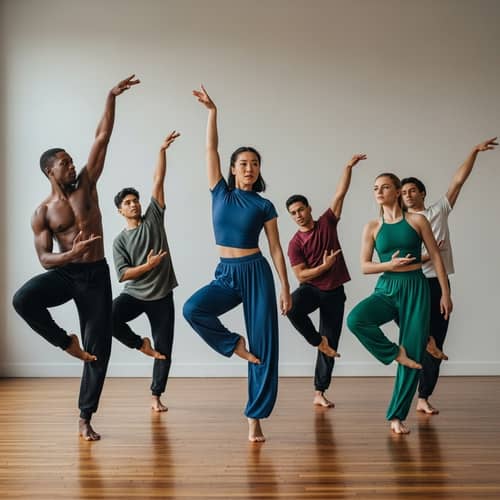 Modern Dance Performance with Diverse Group of Six Individuals