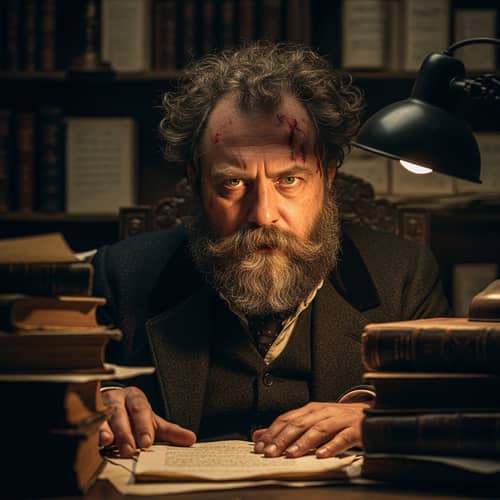 Maxim Gorky Lookalike in Untidy Study Setting