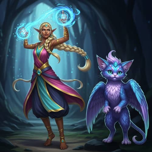 Half-Elf Moon Druid & Mystical Creature | Colorful Magic Characters