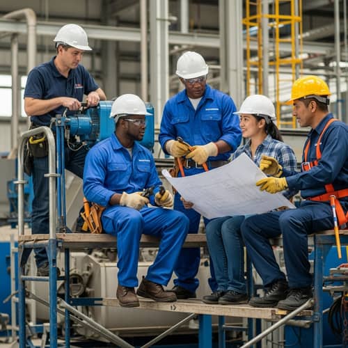 Teamwork in Diverse Industrial Environment | Employees Working Together