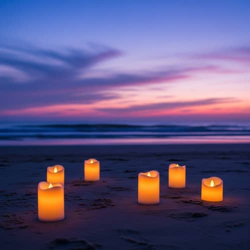 Serenity at Dusk: LED Candles on Sandy Beach