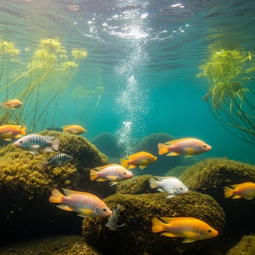 Tranquil Underwater Scene of Colorful Tilapias Swimming