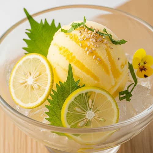 Lemon Sorbet: Textured Delight with Japanese Cuisine Influence