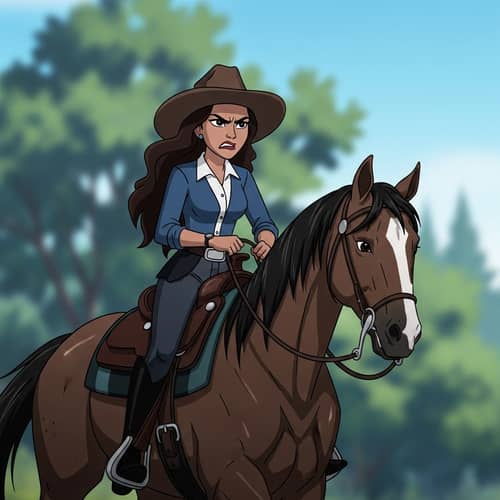 Fierce Hispanic Woman Riding Majestic Horse