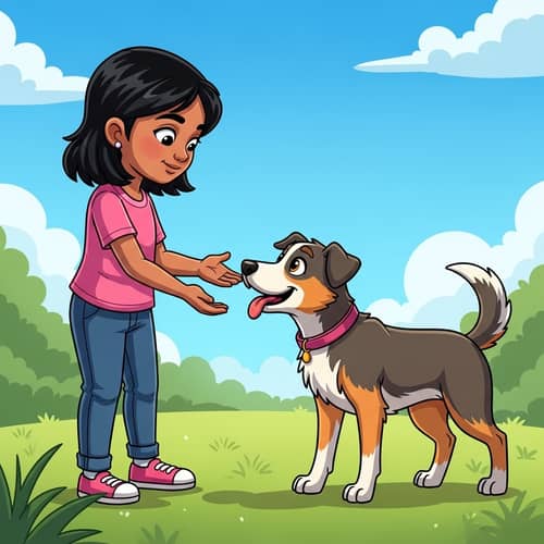 Approaching a Friendly Dog - Cartoon Illustration