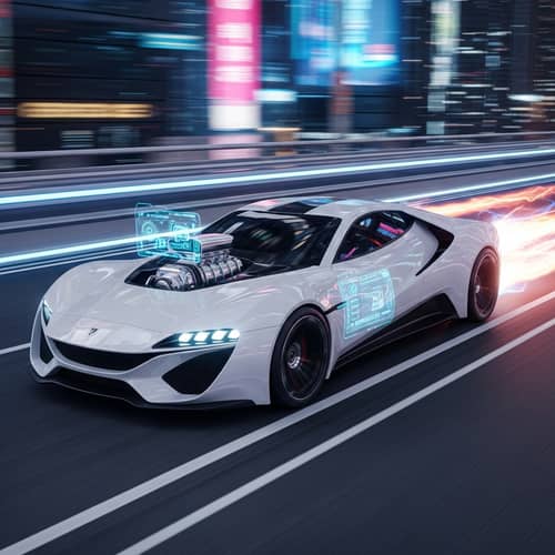 Futuristic Car 2050: Powerful Engine, Zero-Emission, Holographic Displays