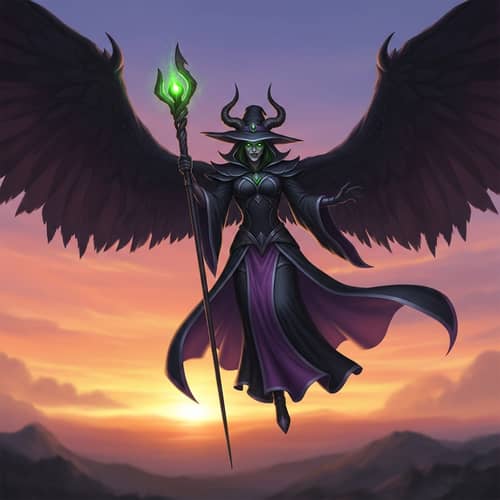Mysterious Witch Flying at Sunset - Spellbinding Image