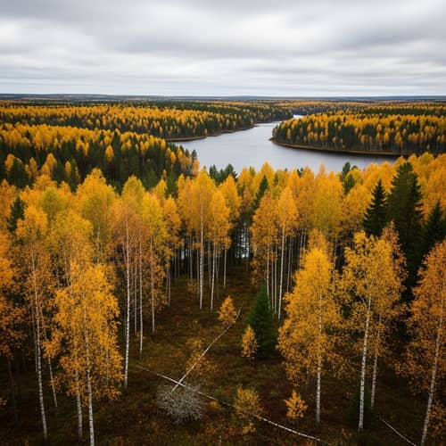 Birch Trees in Autumn Forest | Lake Scenery