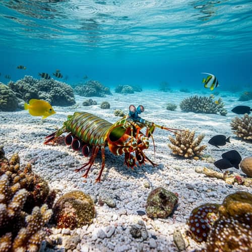 Realistic Mantis Shrimp Hunting Along White Sands - Underwater Beauty